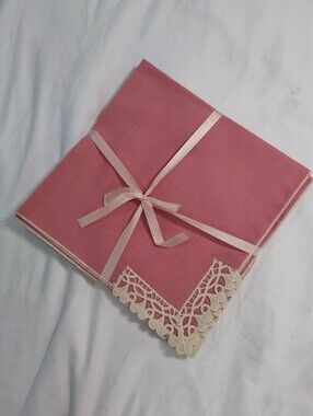 Vintage Pink Dusty Rose Napkins w/Ecru Lace & Edging, Set of 4